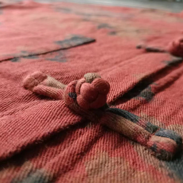 Veste ouverte à boutons-pression en coton et lin avec fleurs de pivoine orange Buddha Stones et poches