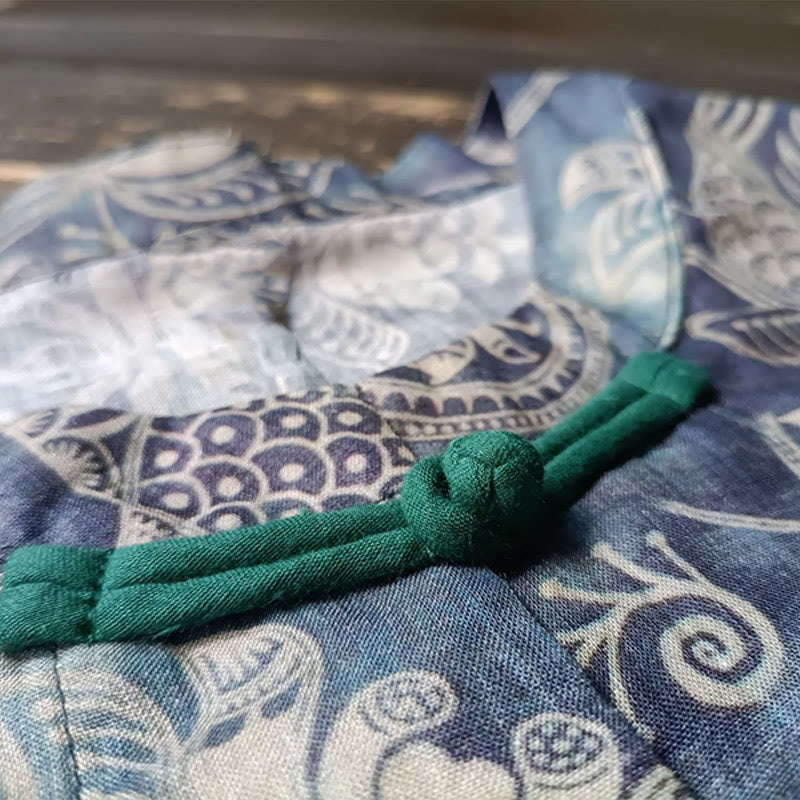 Chemise à manches longues en lin ramie avec boutons de Buddha Stones et fleurs géométriques - image 8