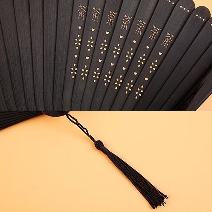 Éventail pliable en bambou à main avec Buddha Stones, fleur d'hibiscus et fleur de prunier