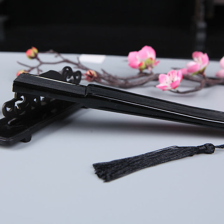 Éventail pliable en bambou et soie Buddha Stones, fleurs de cerisier, sakura, camélia, 21 cm