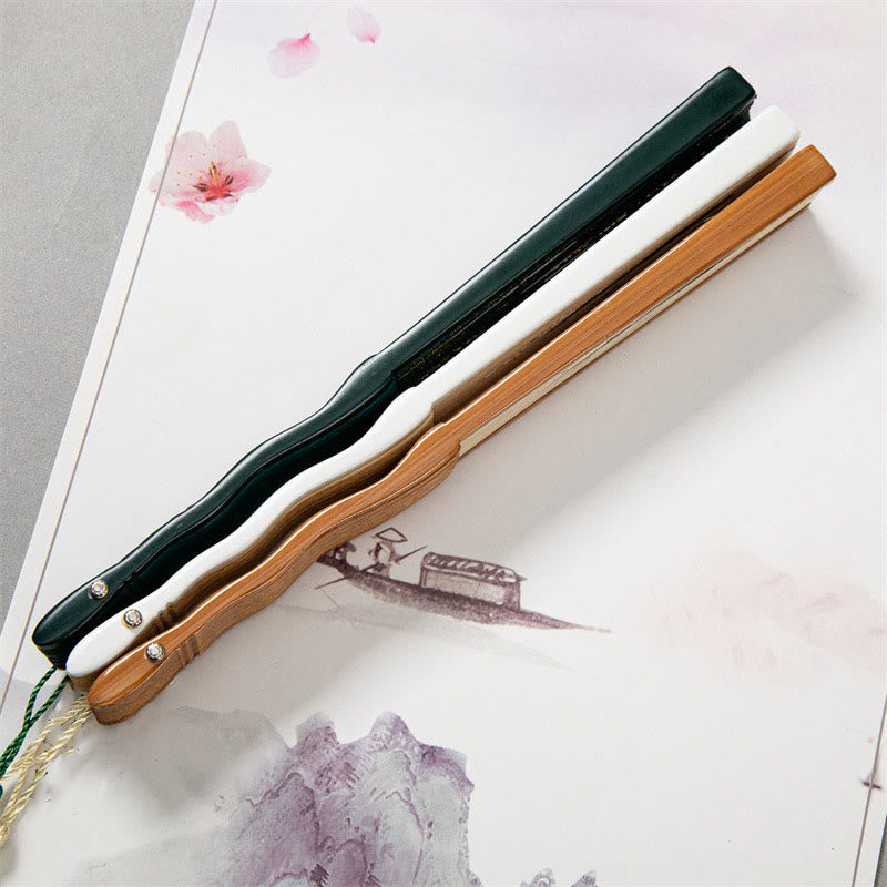 Buddha Stones pliable en bambou et soie avec motif de grue blanche volante et nuage de soleil, 22 cm