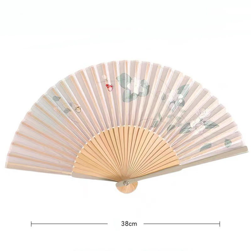 Éventail pliable en bambou avec Buddha Stones de lotus, bégonia, jasmin, 21 cm