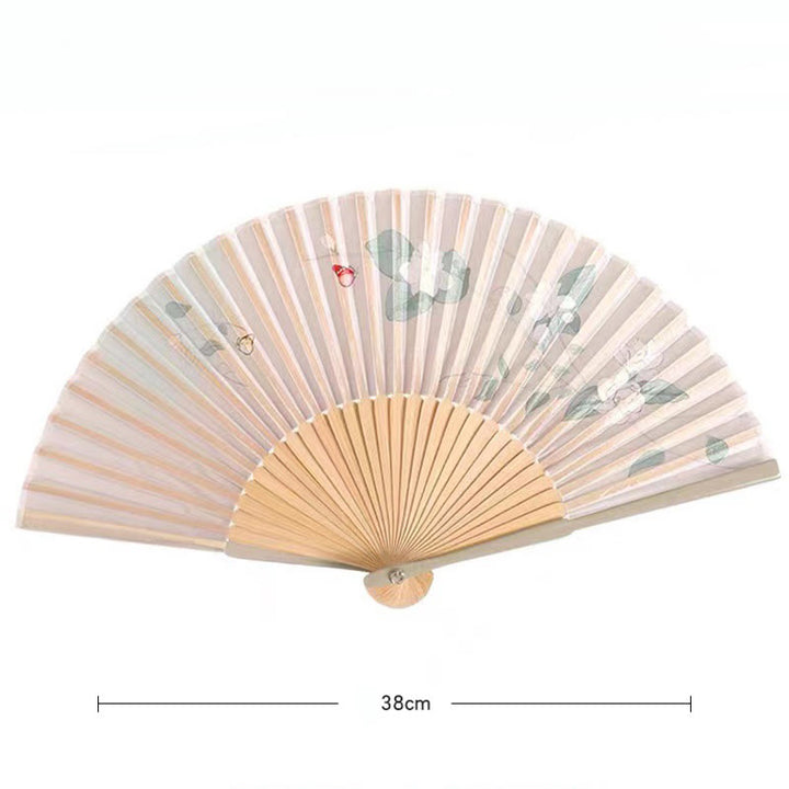 Éventail pliable en bambou avec Buddha Stones de lotus, bégonia, jasmin, 21 cm
