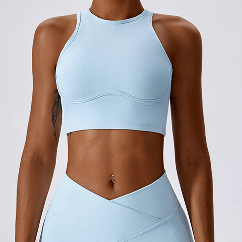 Débardeur court sans manches Buddha Stones Pantalon évasé Sports Fitness Yoga - Bleu - Haut - XL - image 36