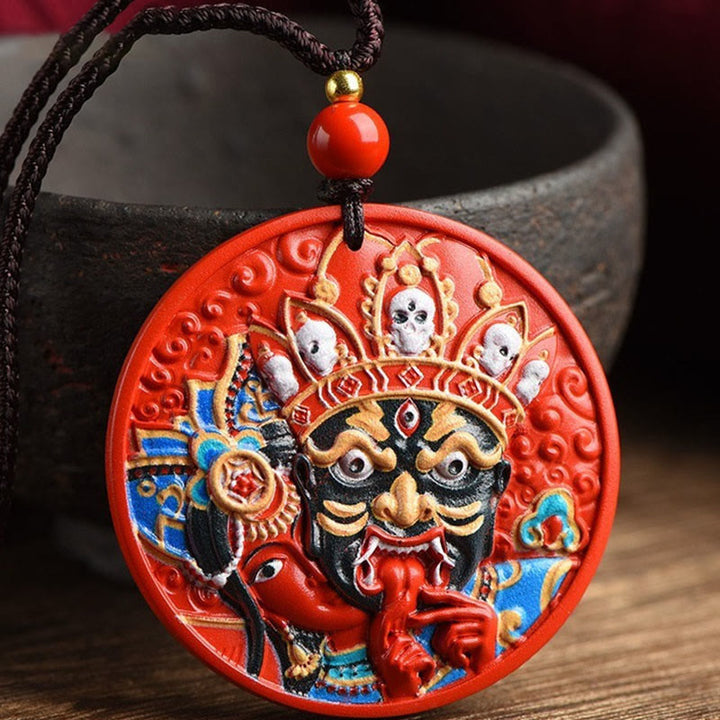 Collier pendentif de bénédiction en cinabre peint avec Buddha Stones Zakiram, déesse de la richesse