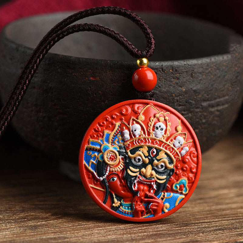 Collier pendentif de bénédiction en cinabre peint avec Buddha Stones Zakiram, déesse de la richesse