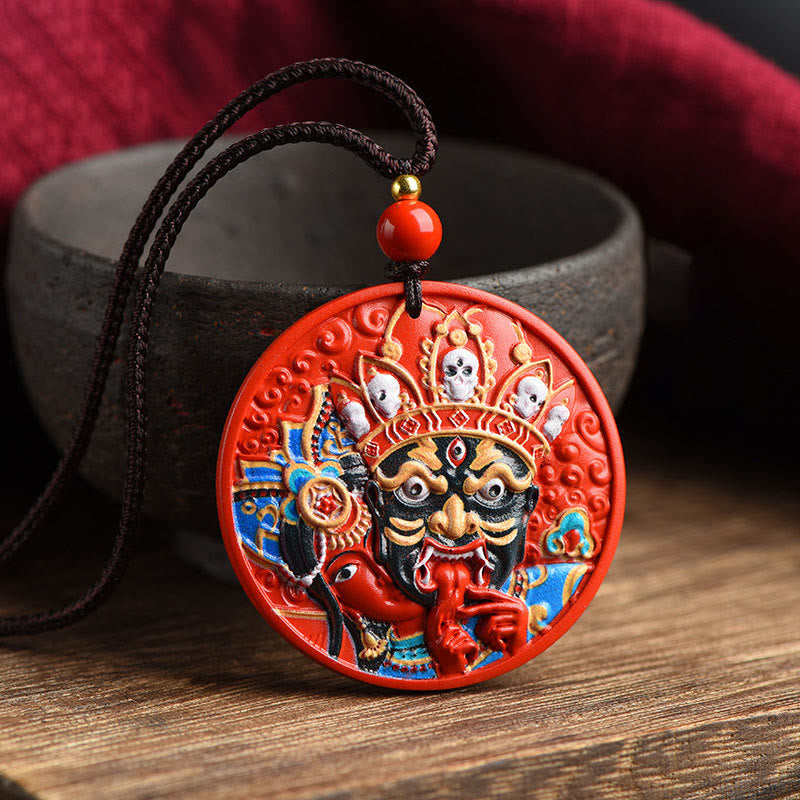 Collier pendentif de bénédiction en cinabre peint avec Buddha Stones Zakiram, déesse de la richesse