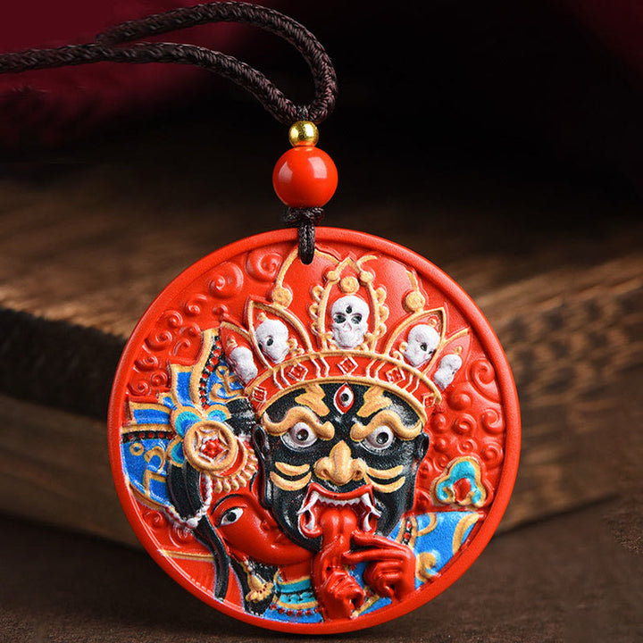 Collier pendentif de bénédiction en cinabre peint avec Buddha Stones Zakiram, déesse de la richesse