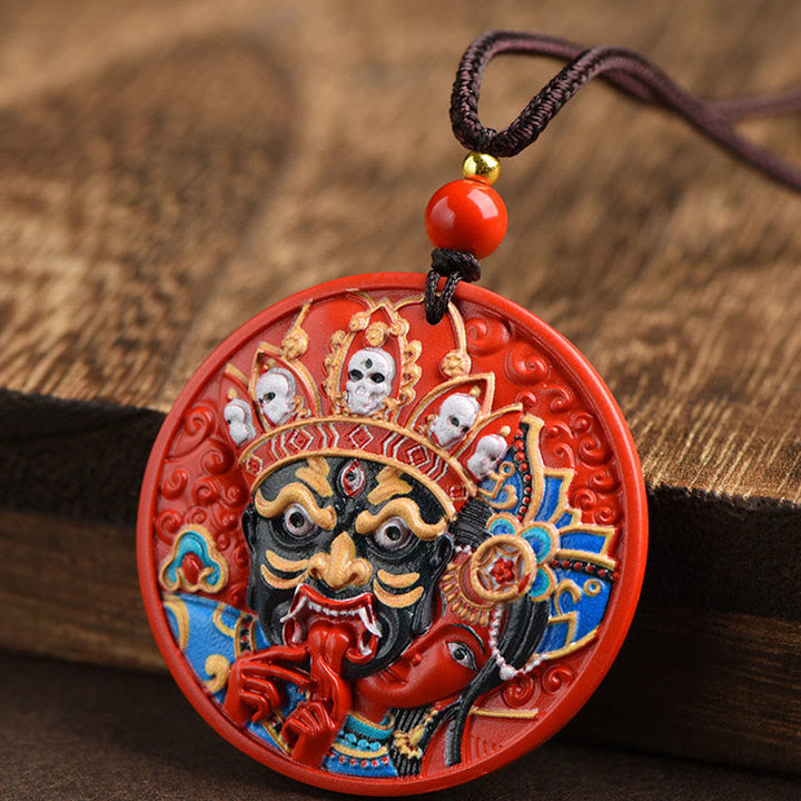 Collier pendentif de bénédiction en cinabre peint avec Buddha Stones Zakiram, déesse de la richesse