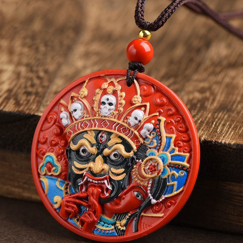 Collier pendentif de bénédiction en cinabre peint avec Buddha Stones Zakiram, déesse de la richesse
