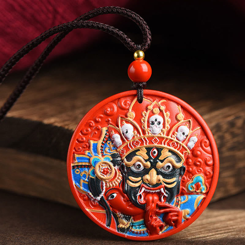 Collier pendentif de bénédiction en cinabre peint avec Buddha Stones Zakiram, déesse de la richesse