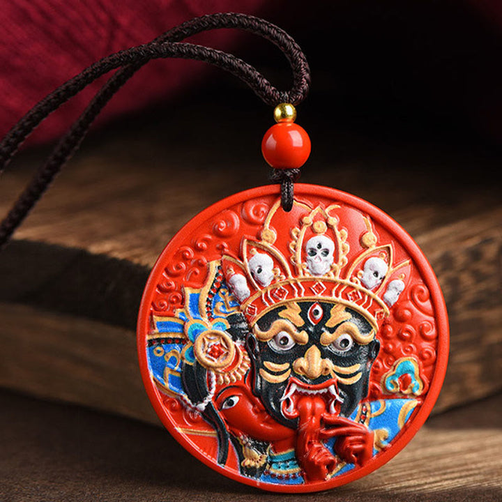 Collier pendentif de bénédiction en cinabre peint avec Buddha Stones Zakiram, déesse de la richesse