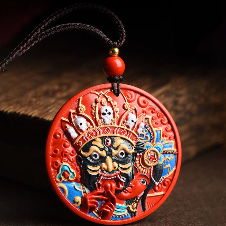 Collier pendentif de bénédiction en cinabre peint avec Buddha Stones Zakiram, déesse de la richesse