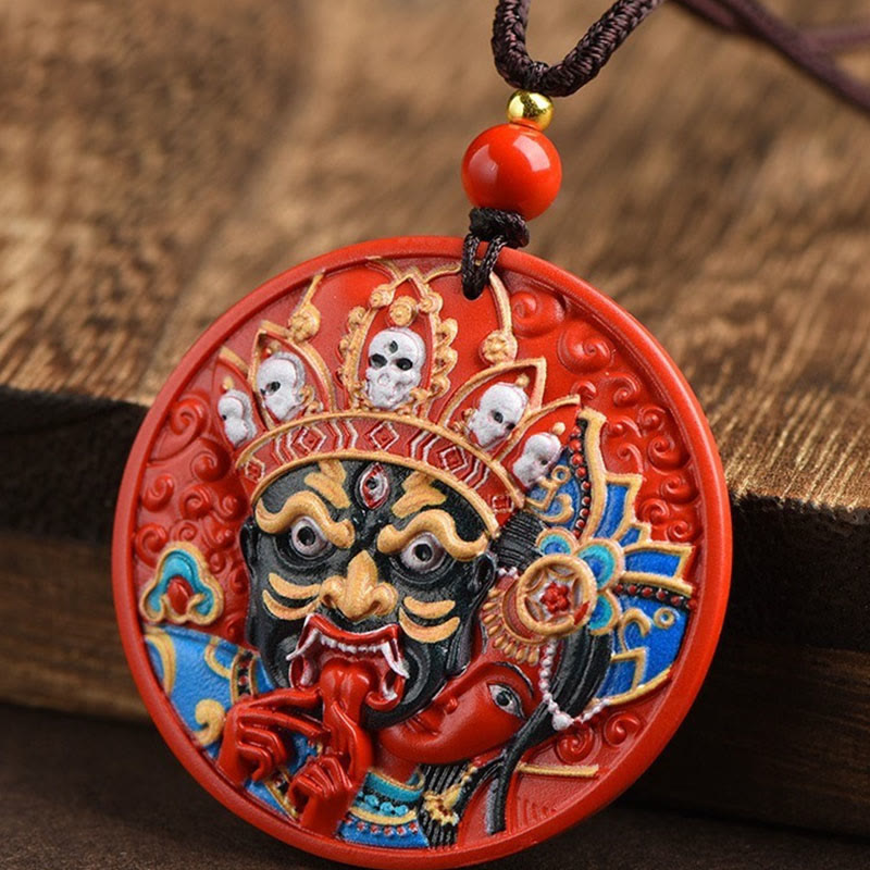 Collier pendentif de bénédiction en cinabre peint avec Buddha Stones Zakiram, déesse de la richesse