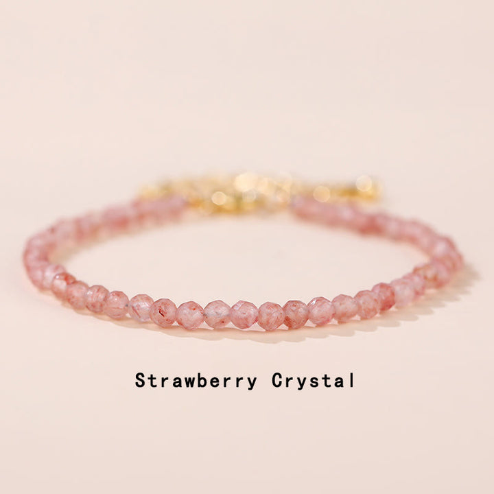 Bracelet de guérison en Buddha Stones, quartz fraise, préhnite, péridot, lazurite, lapis-lazuli, cristal rose et tourmaline - Quartz fraise (Tour de poignet 14-16 cm) - image 0