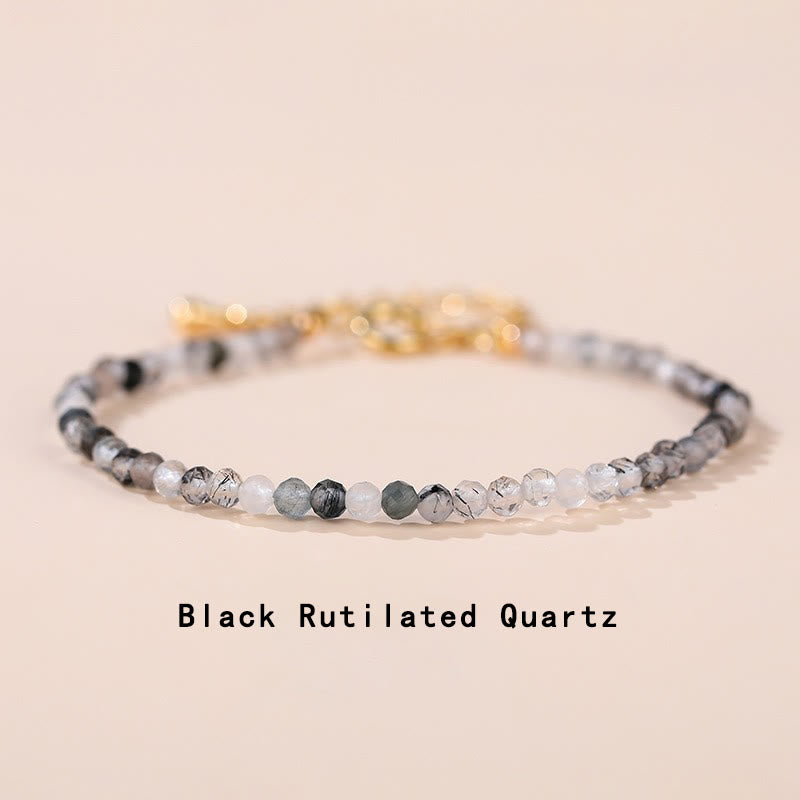 Bracelet de guérison en Buddha Stones, quartz fraise, préhnite, péridot, lazurite, lapis-lazuli, cristal rose et tourmaline - Quartz rutile noir (tour de poignet 14-16 cm) - image 19