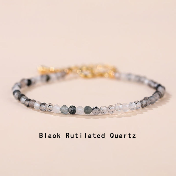 Bracelet de guérison en Buddha Stones, quartz fraise, préhnite, péridot, lazurite, lapis-lazuli, cristal rose et tourmaline - Quartz rutile noir (tour de poignet 14-16 cm) - image 19