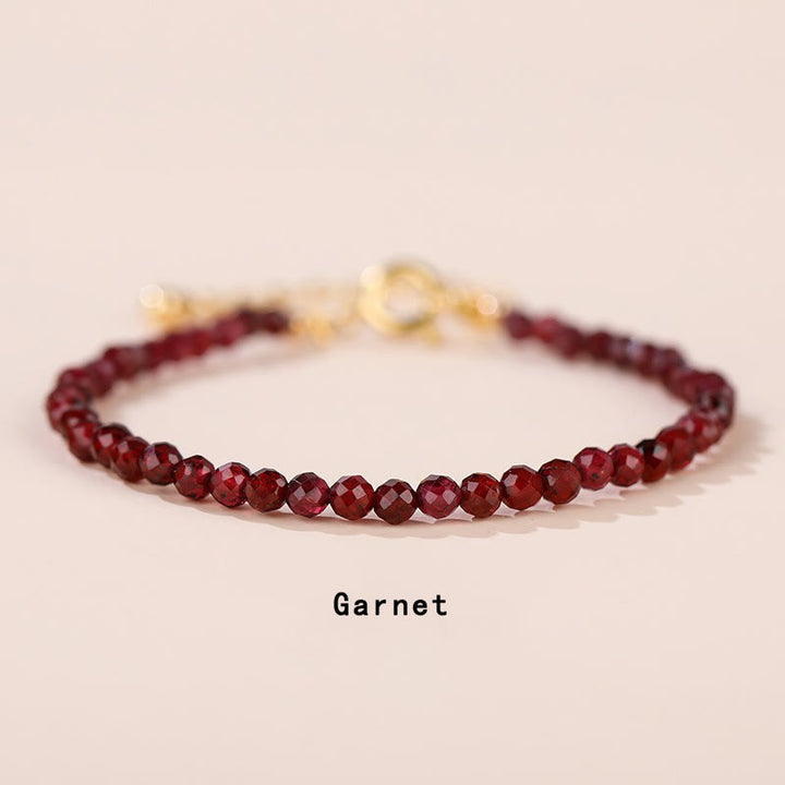 Bracelet de guérison en Buddha Stones, quartz fraise, préhnite, péridot, lazurite, lapis-lazuli, cristal rose et tourmaline - Grenat (Tour de poignet 14-16 cm) - image 17