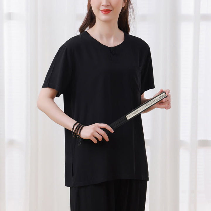 Ensemble 2 Buddha Stones t-shirt à manches courtes et pantalon de méditation Zen Tai Chi en coton et lin unisexe - image 16