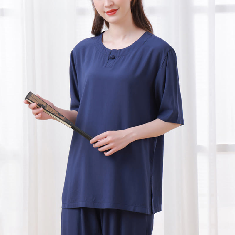 Ensemble 2 Buddha Stones t-shirt à manches courtes et pantalon de méditation Zen Tai Chi en coton et lin unisexe - image 19