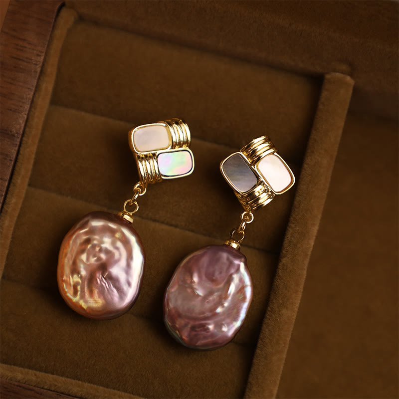 Buddha Stones d'oreilles pendantes de guérison en perles baroques naturelles en argent sterling 925 avec tiges en cuivre plaqué or - image 1