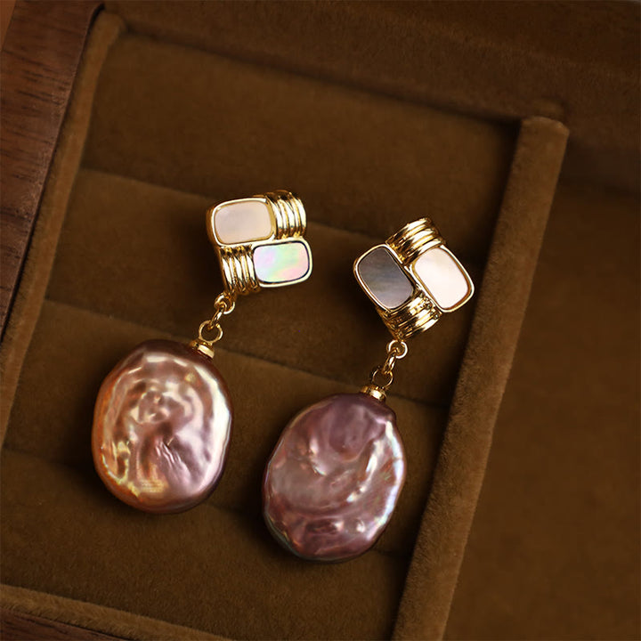 Buddha Stones d'oreilles pendantes de guérison en perles baroques naturelles en argent sterling 925 avec tiges en cuivre plaqué or - image 1