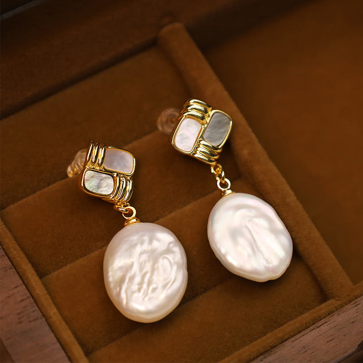 Buddha Stones d'oreilles pendantes de guérison en perles baroques naturelles en argent sterling 925 avec tiges en cuivre plaqué or - Perle baroque blanche (tiges en argent sterling 925) - image 6