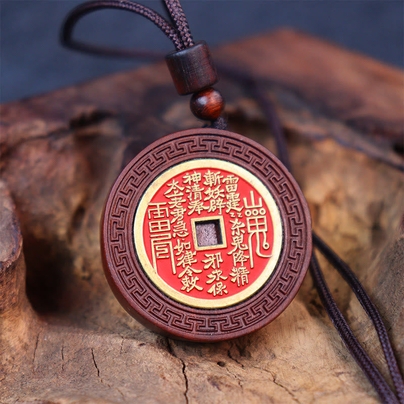 Collier pendentif en Buddha Stones en bois de jujubier frappé par la foudre Yin Yang Bagua Mountain Ghosts Dépenser de l'argent Protection