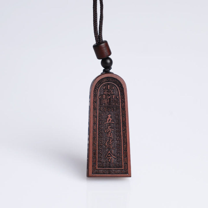 Collier pendentif protection chanceuse en bois de jujubier frappé par la foudre et Buddha Stones taoïstes des cinq ordres du tonnerre