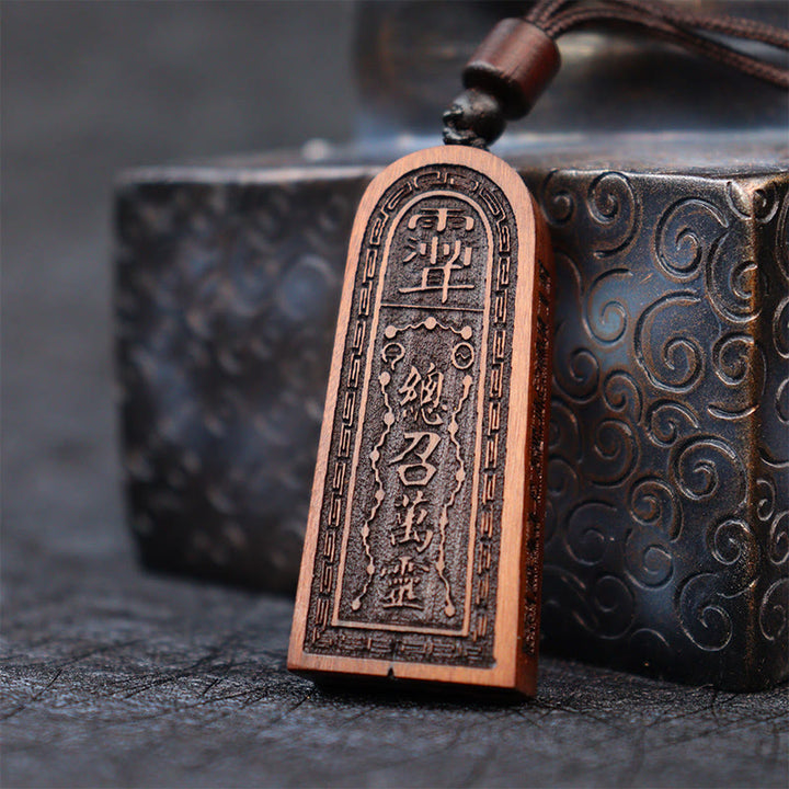 Collier pendentif protection chanceuse en bois de jujubier frappé par la foudre et Buddha Stones taoïstes des cinq ordres du tonnerre