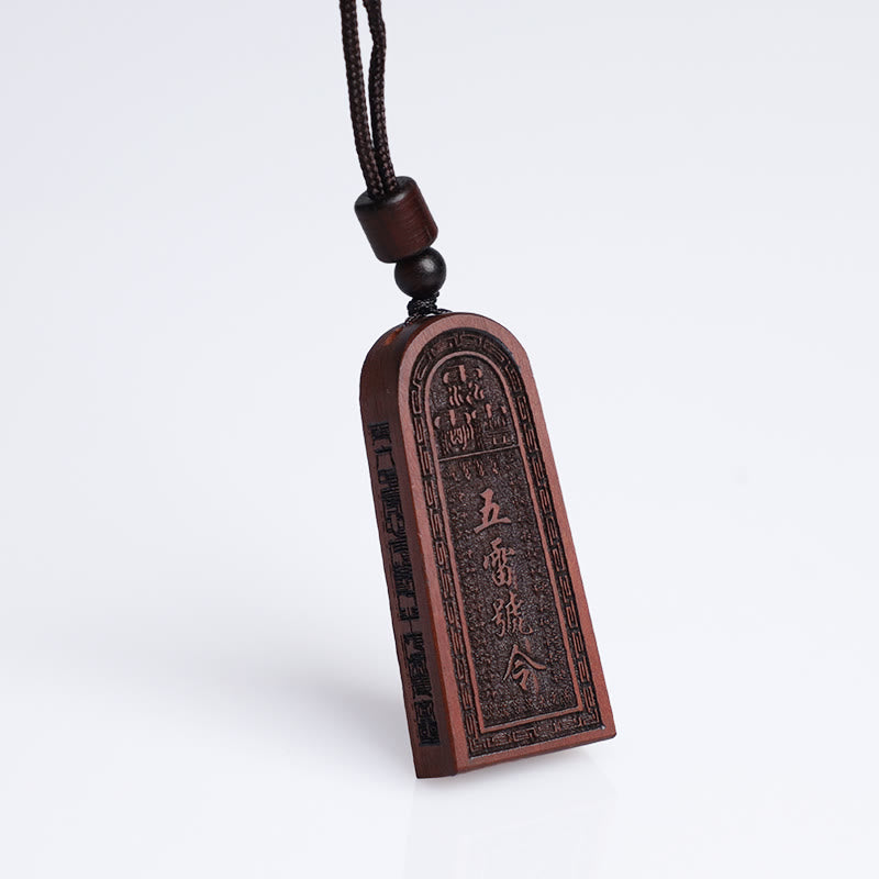 Collier pendentif protection chanceuse en bois de jujubier frappé par la foudre et Buddha Stones taoïstes des cinq ordres du tonnerre