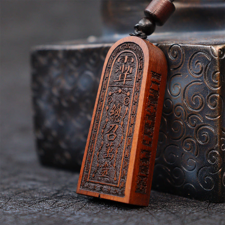 Collier pendentif protection chanceuse en bois de jujubier frappé par la foudre et Buddha Stones taoïstes des cinq ordres du tonnerre