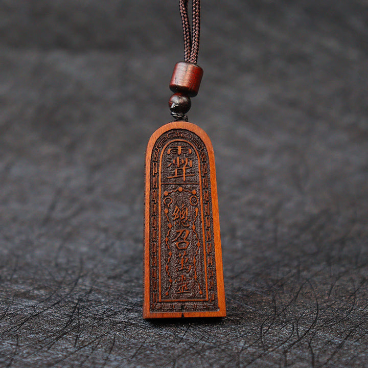 Collier pendentif protection chanceuse en bois de jujubier frappé par la foudre et Buddha Stones taoïstes des cinq ordres du tonnerre