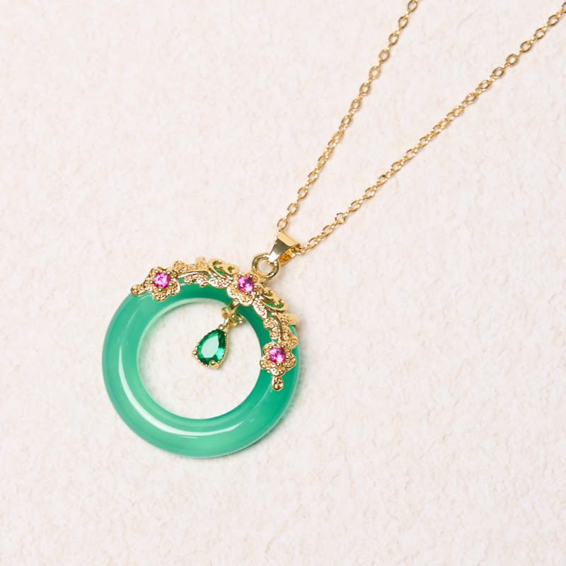 Collier avec pendentif en calcédoine verte et Buddha Stones , boucle de paix, design de force