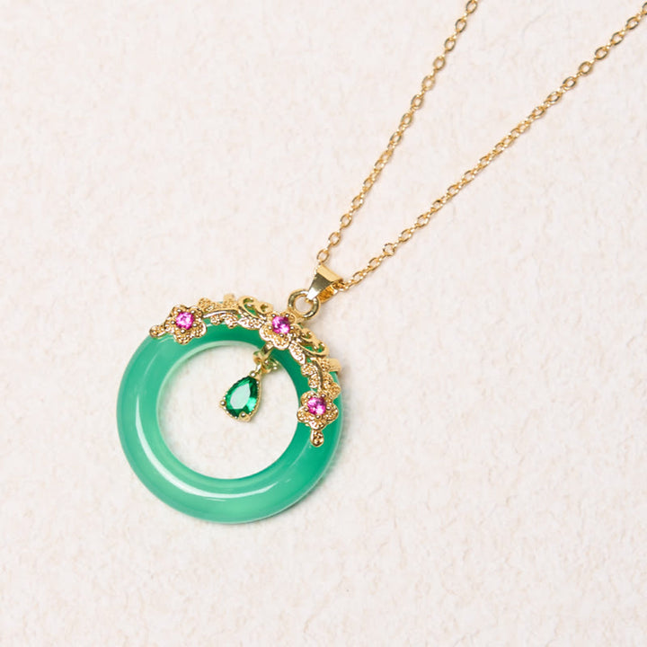 Collier avec pendentif en calcédoine verte et Buddha Stones , boucle de paix, design de force