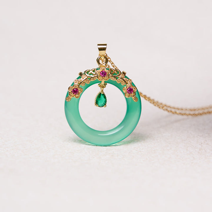 Collier avec pendentif en calcédoine verte et Buddha Stones , boucle de paix, design de force