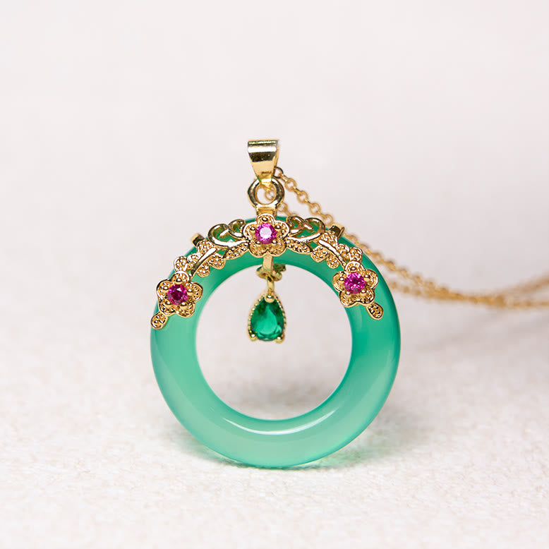 Collier avec pendentif en calcédoine verte et Buddha Stones , boucle de paix, design de force