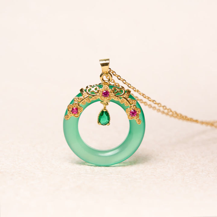 Collier avec pendentif en calcédoine verte et Buddha Stones , boucle de paix, design de force