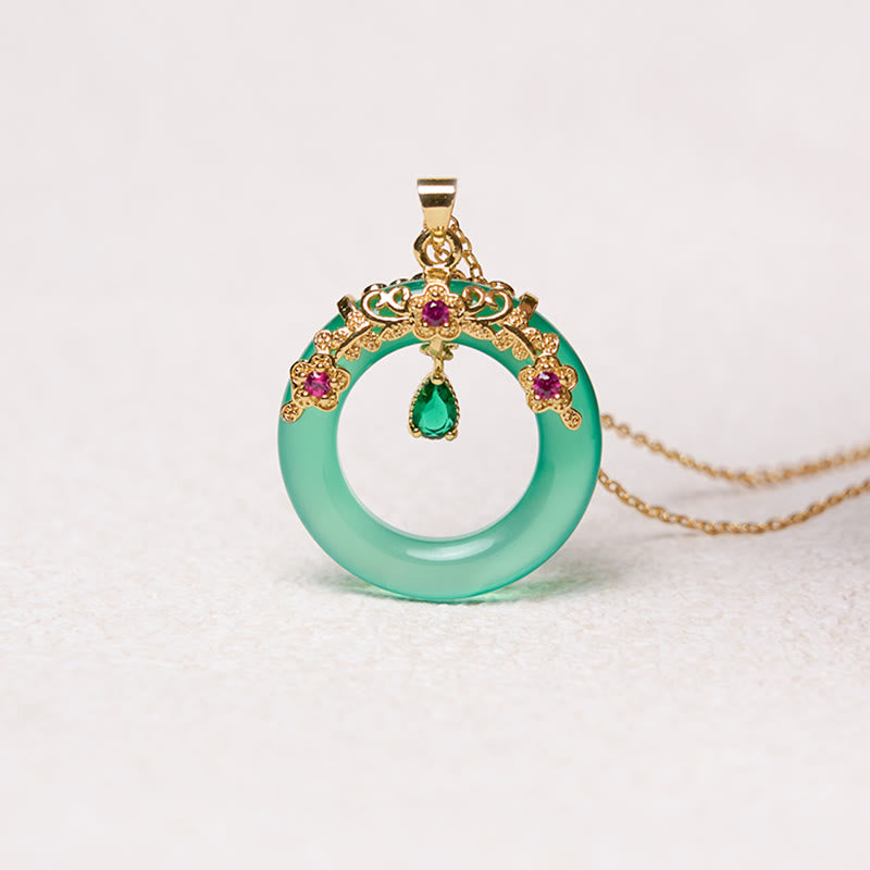 Collier avec pendentif en calcédoine verte et Buddha Stones , boucle de paix, design de force