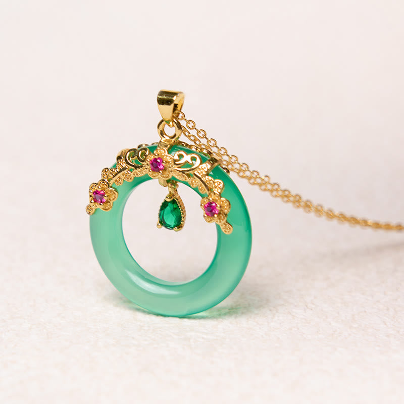 Collier avec pendentif en calcédoine verte et Buddha Stones , boucle de paix, design de force