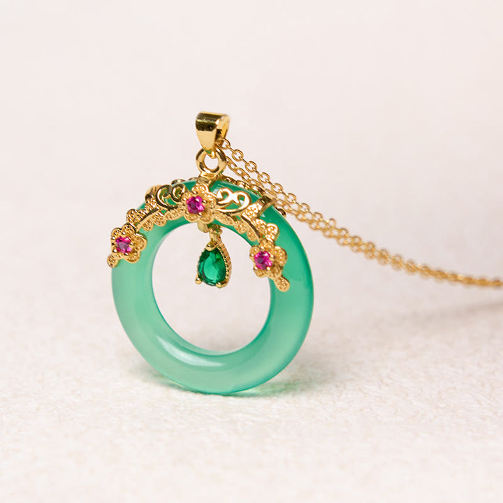 Collier avec pendentif en calcédoine verte et Buddha Stones , boucle de paix, design de force