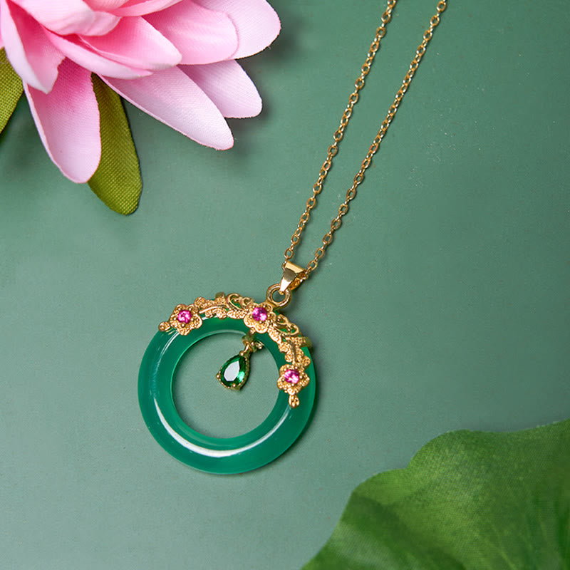 Collier avec pendentif en calcédoine verte et Buddha Stones , boucle de paix, design de force