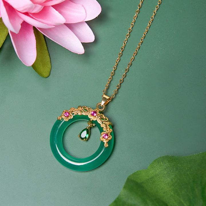 Collier avec pendentif en calcédoine verte et Buddha Stones , boucle de paix, design de force