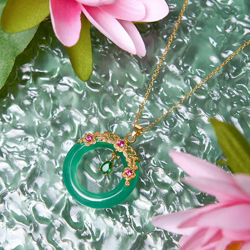 Collier avec pendentif en calcédoine verte et Buddha Stones , boucle de paix, design de force