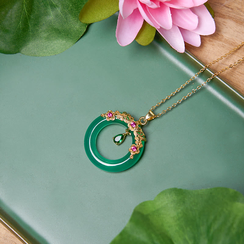 Collier avec pendentif en calcédoine verte et Buddha Stones , boucle de paix, design de force