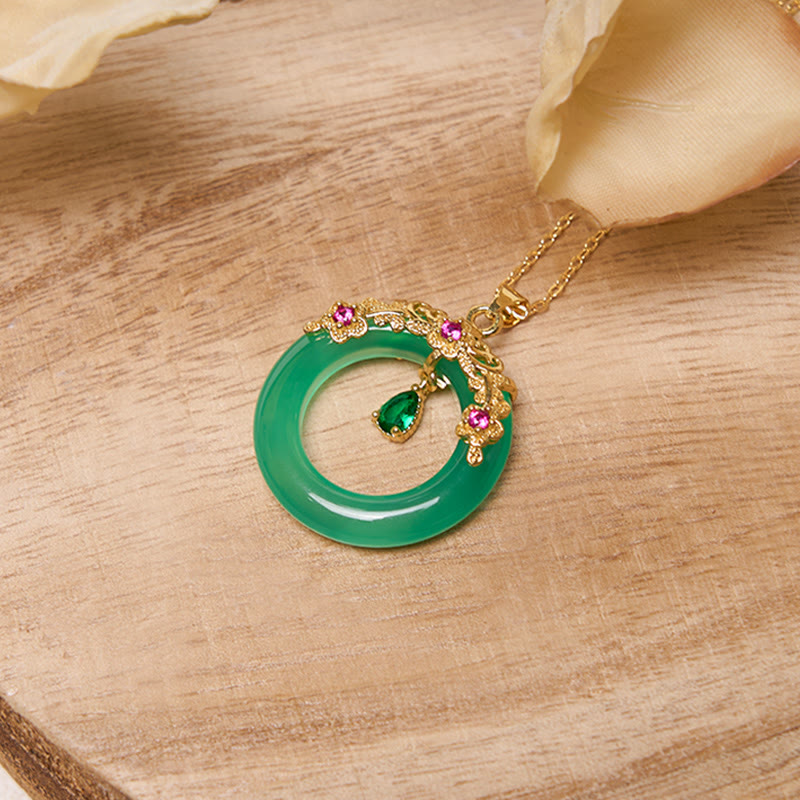 Collier avec pendentif en calcédoine verte et Buddha Stones , boucle de paix, design de force