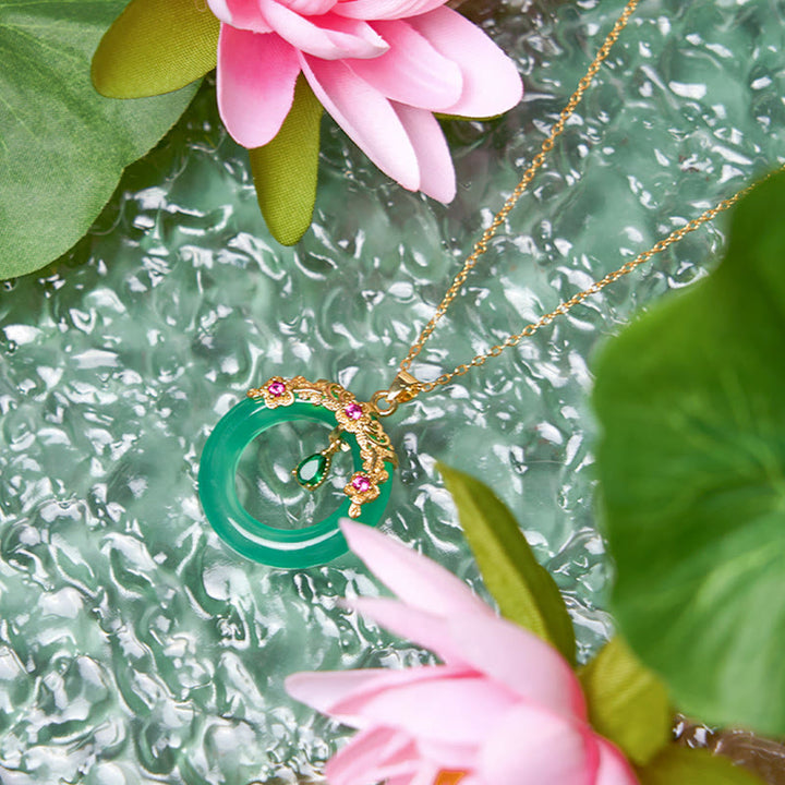 Collier avec pendentif en calcédoine verte et Buddha Stones , boucle de paix, design de force