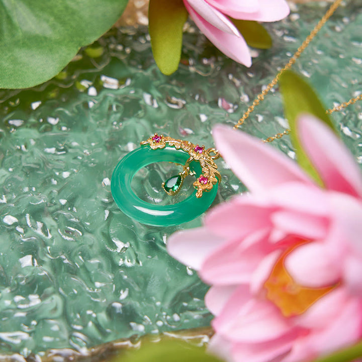 Collier avec pendentif en calcédoine verte et Buddha Stones , boucle de paix, design de force