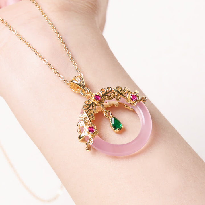 Collier avec pendentif en calcédoine verte et Buddha Stones , boucle de paix, design de force