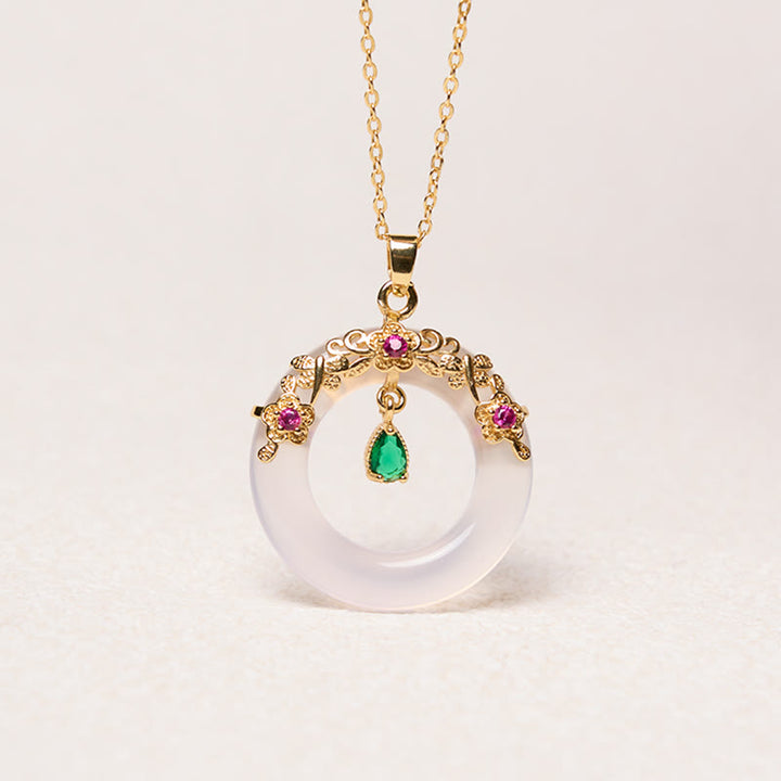 Collier avec pendentif en calcédoine verte et Buddha Stones , boucle de paix, design de force